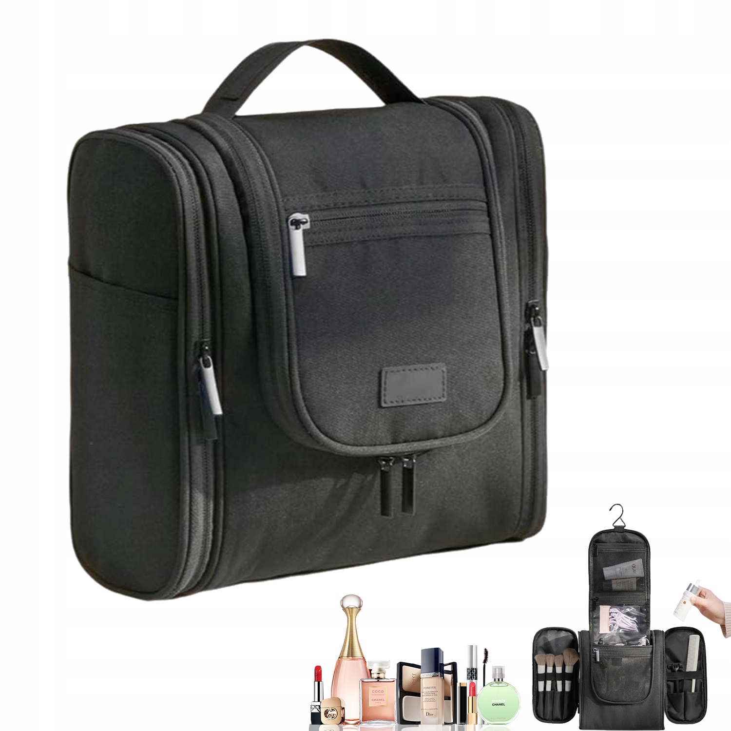 Velká Unisex Kosmetická Taška Z Voděodolného Rept Materiálu, Černá, Pro Cestování