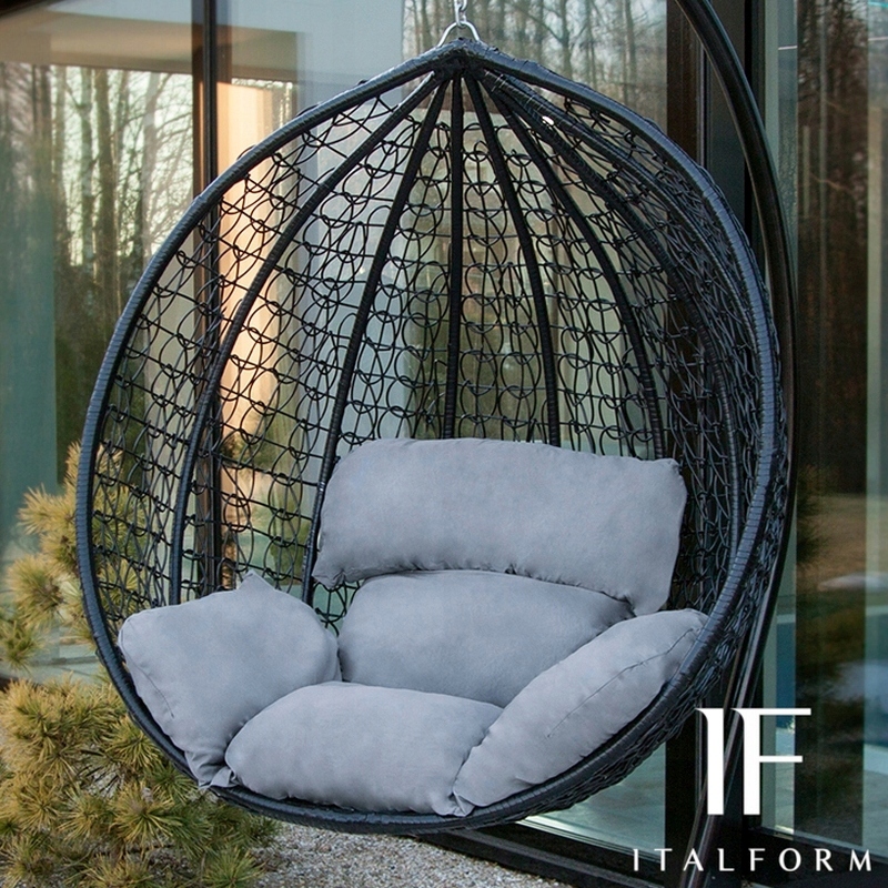 FOTEL WISZĄCY HUŚTAWKA KOKON KOSZ BUJANY ITALFORM Kolor czarny odcienie szarości i srebra
