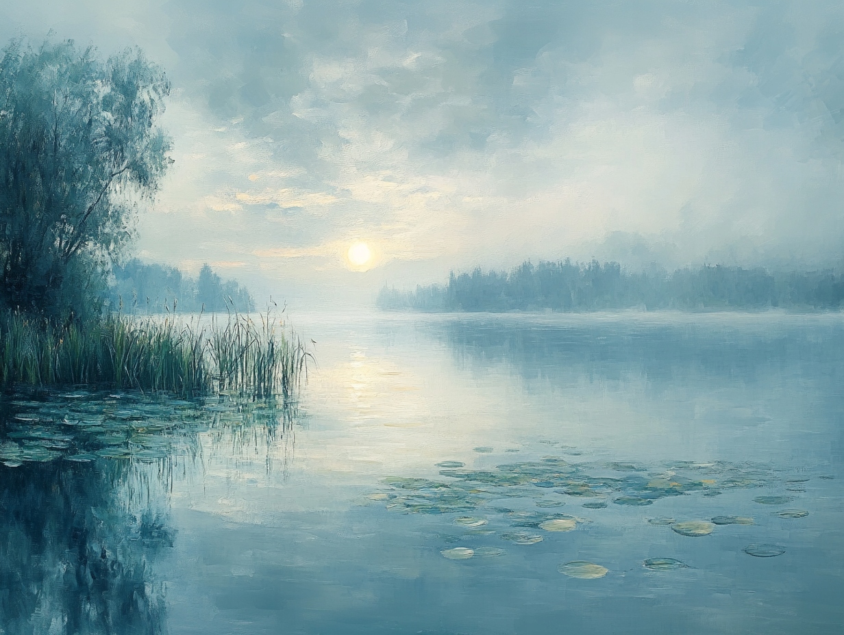 Obraz Na Plátně Canvas Krajina Jezero Stromy Slunce Východ Mlha 80x60