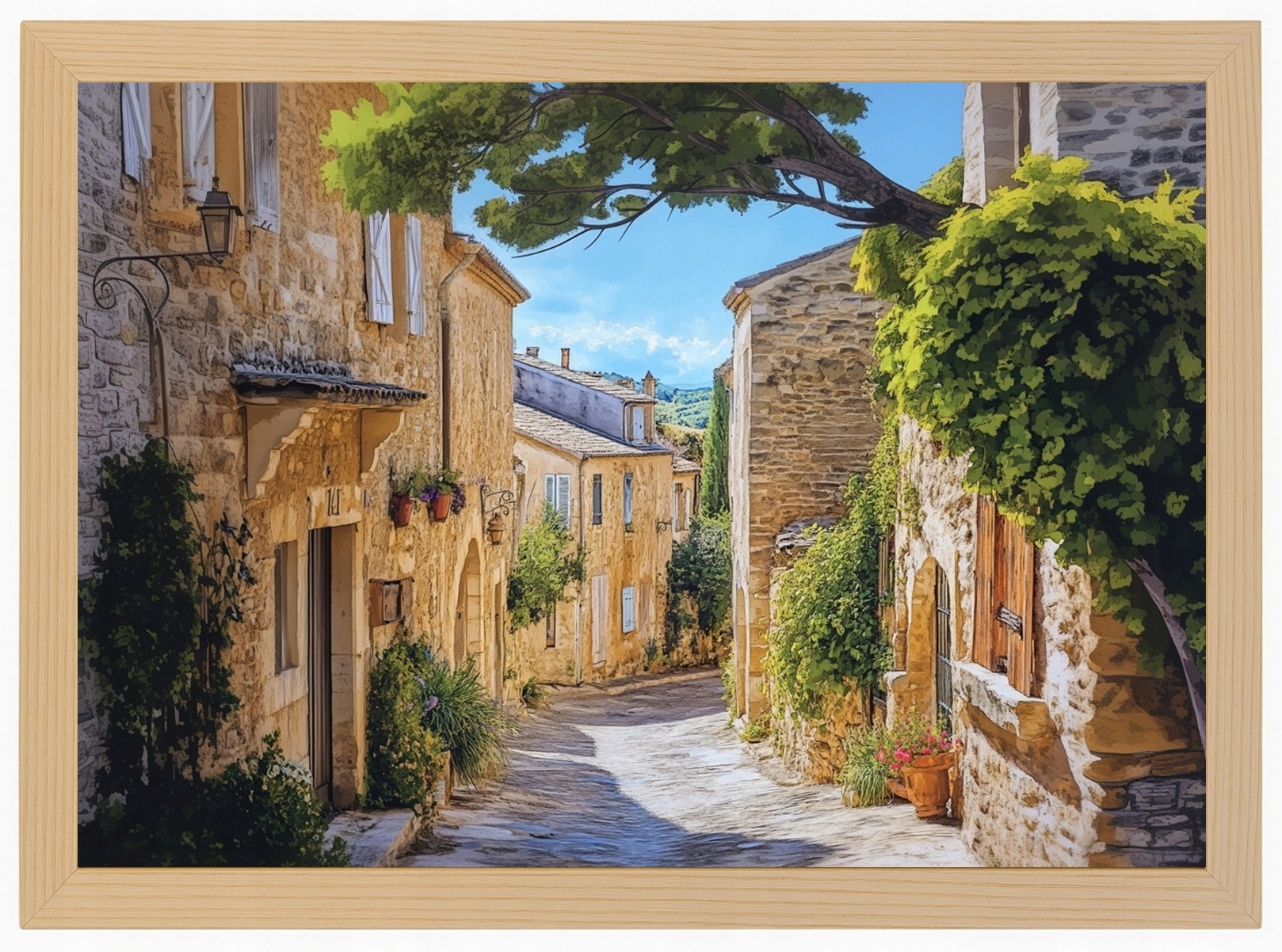 Plakát Rámeček Dřevo Provence Ulička Kamínky Francie Léto 80x60