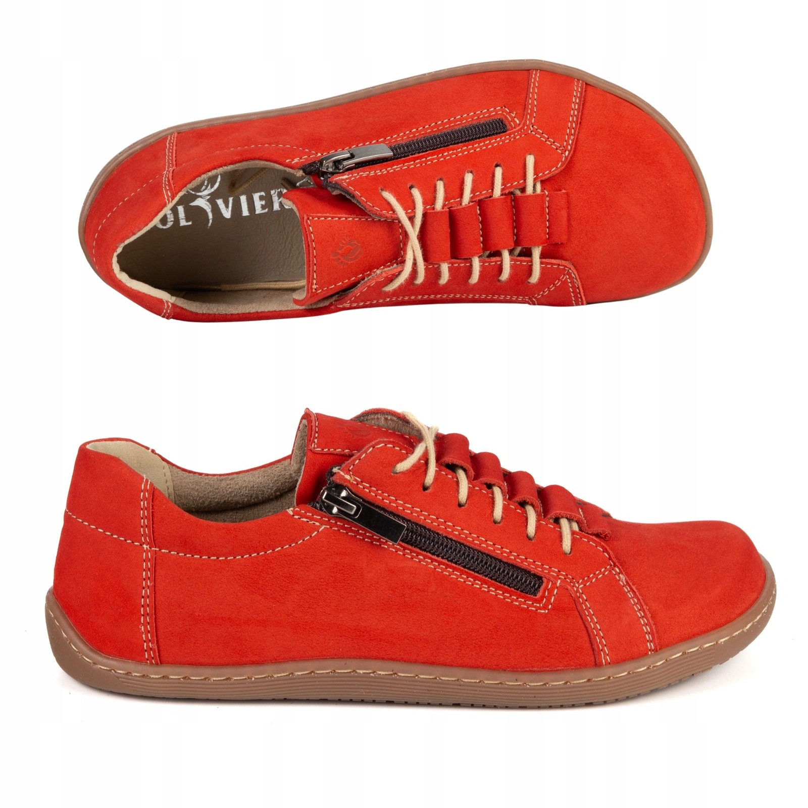 Dámské minimalistické barefootové kožené boty 1242 červená nubuková barva 41