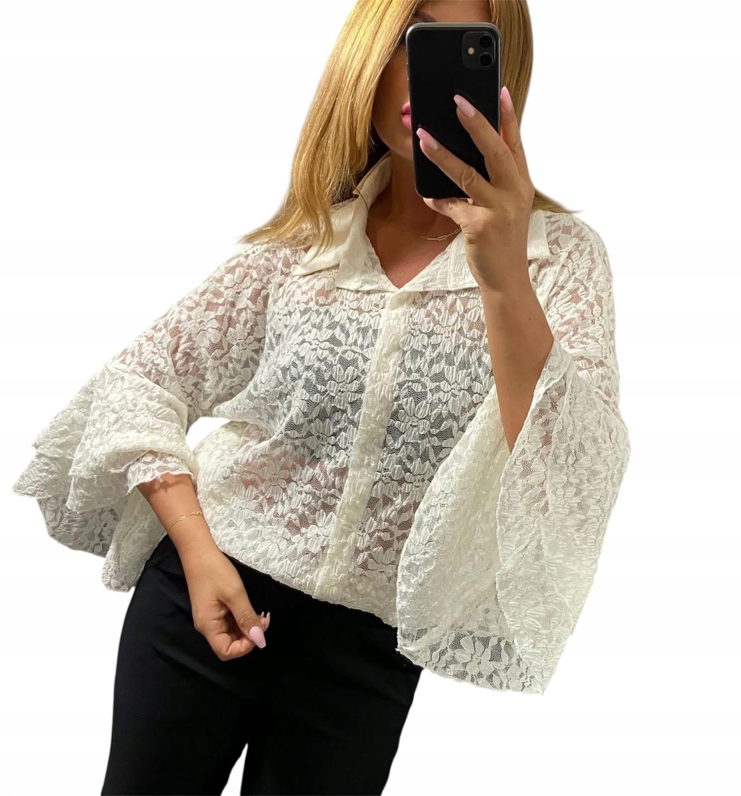 U216 Krajková Košile Se Španělským Rukávem Ecru vel. 44 (2XL)