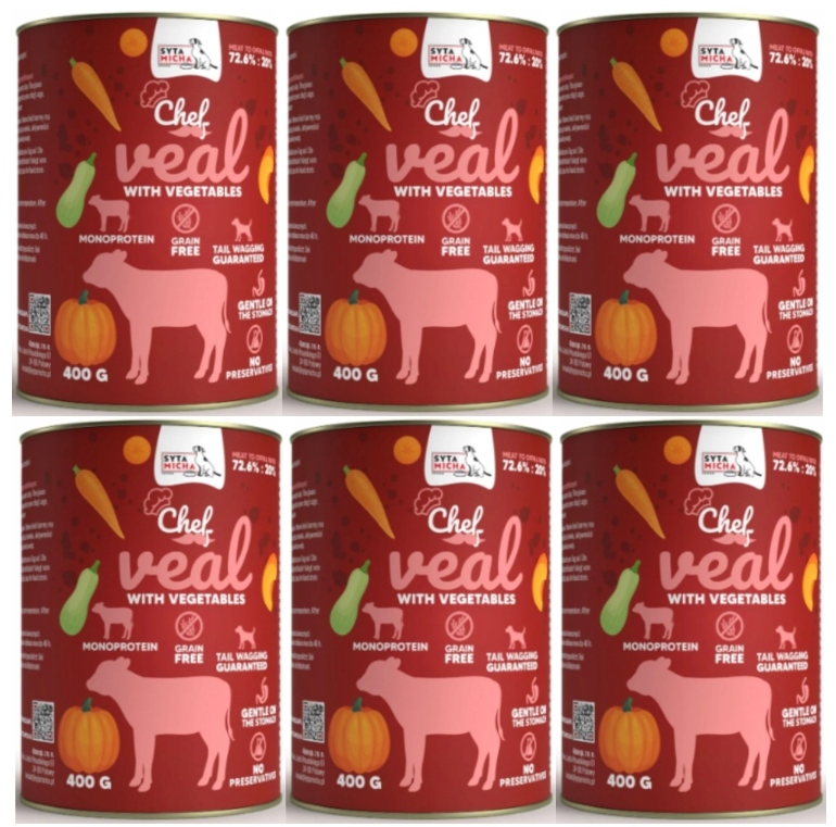 Syta Micha Chef mokra karma dla psa CIelęcina z warzywami 6 x 400g