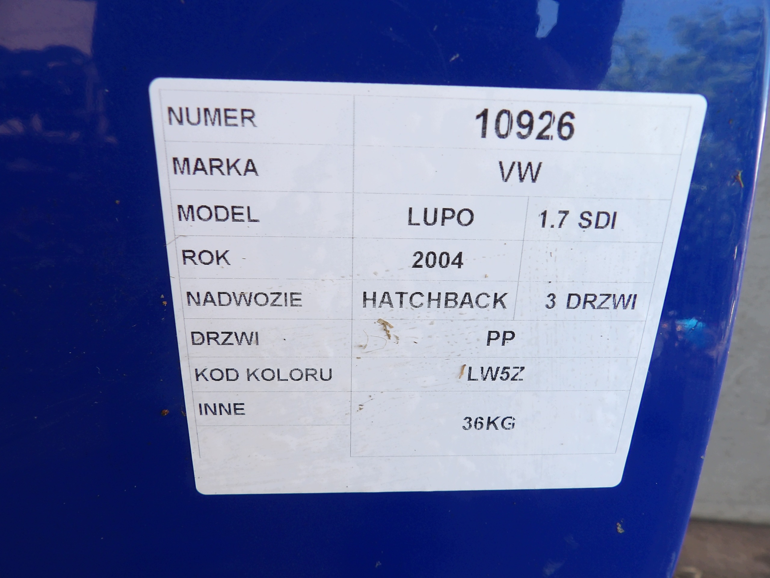 VW LUPO Tür rechts Farbe LW5Z