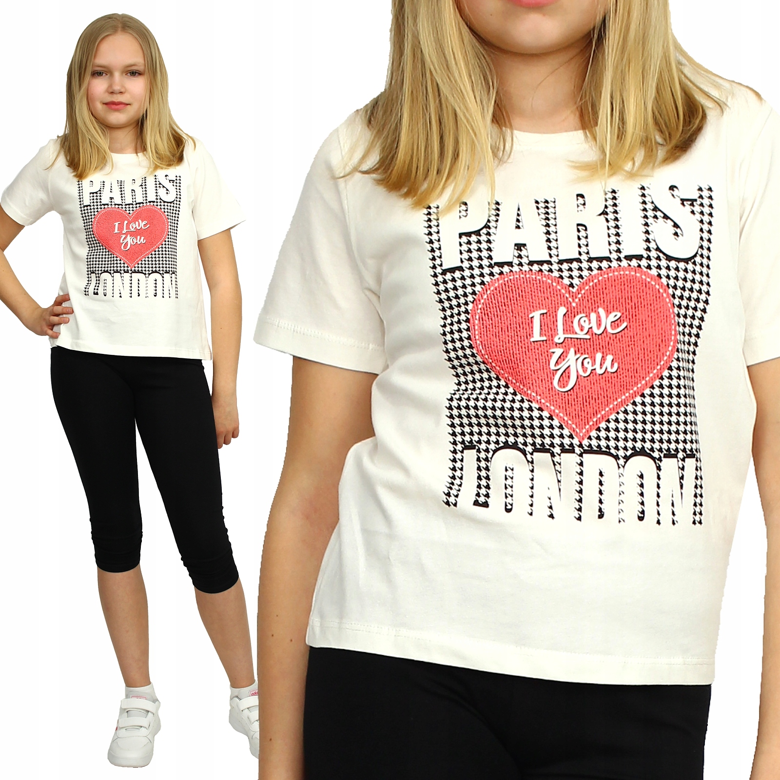 

Bluzka T-Shirt Bawełna Nadruki Serce Ecru 164