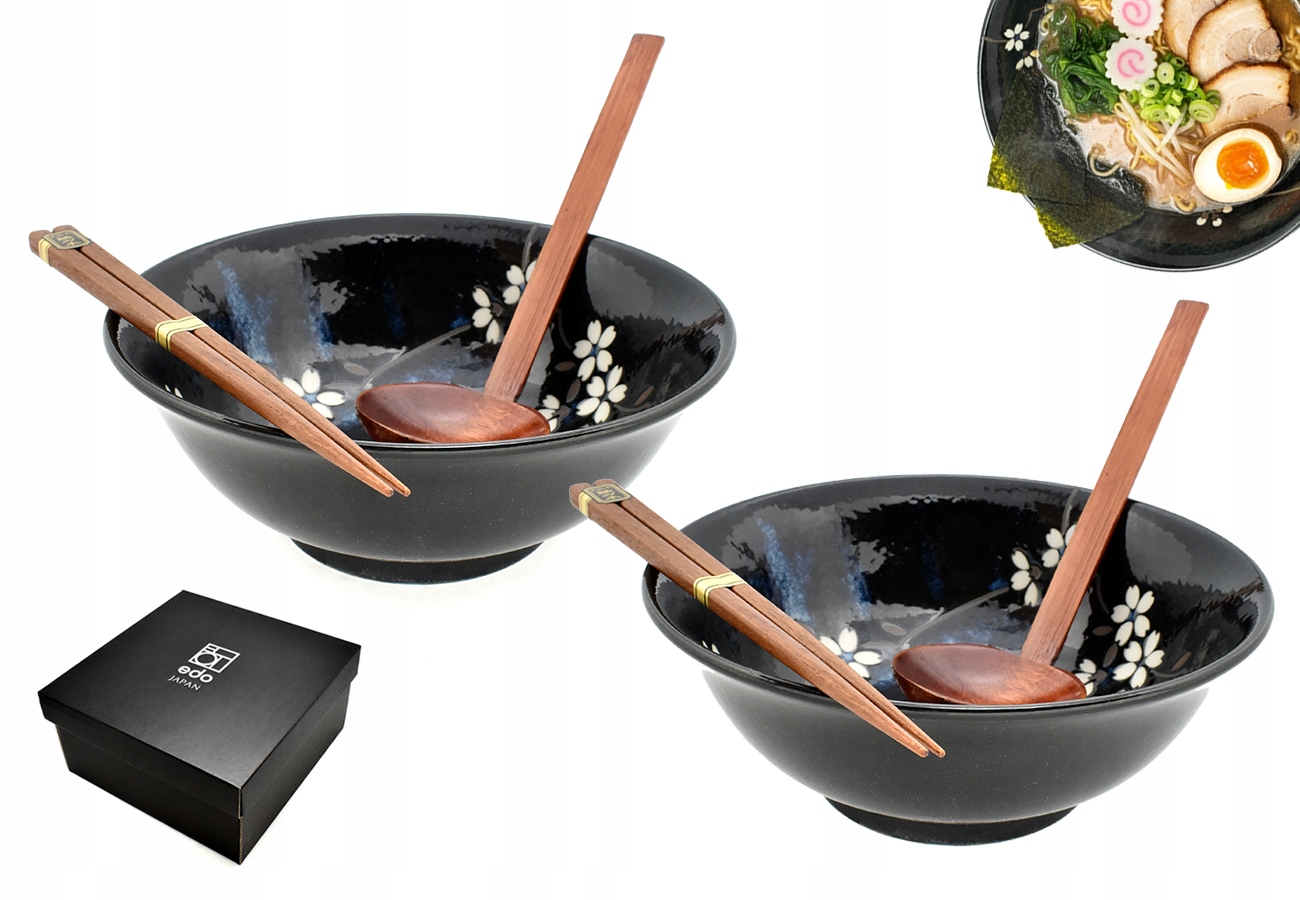 Sada 2 misek s lžícemi a paličkami Ramen Anemone Blue 1100 ml Box