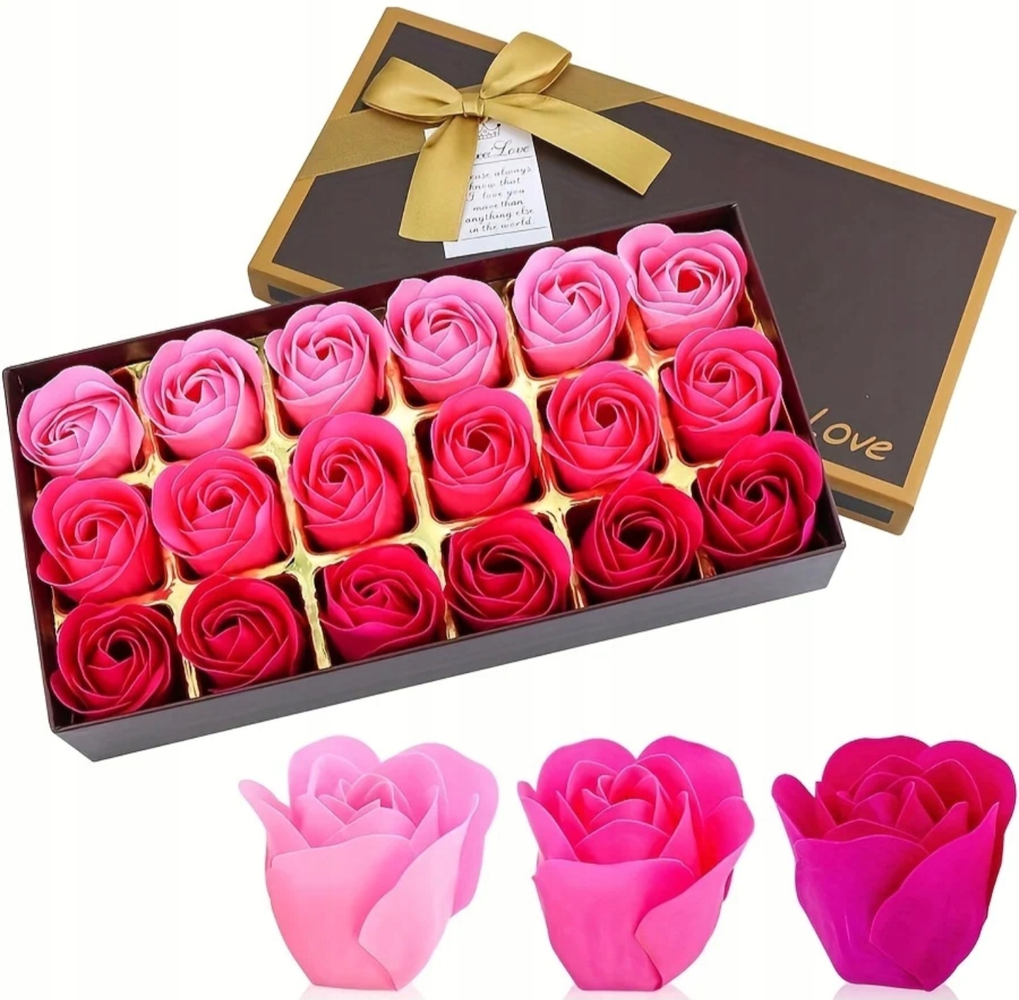 Różowe RÓŻE MYDLANE KWIATY FLOWER BOX SZTUCZNA RÓŻA do kąpieli x18