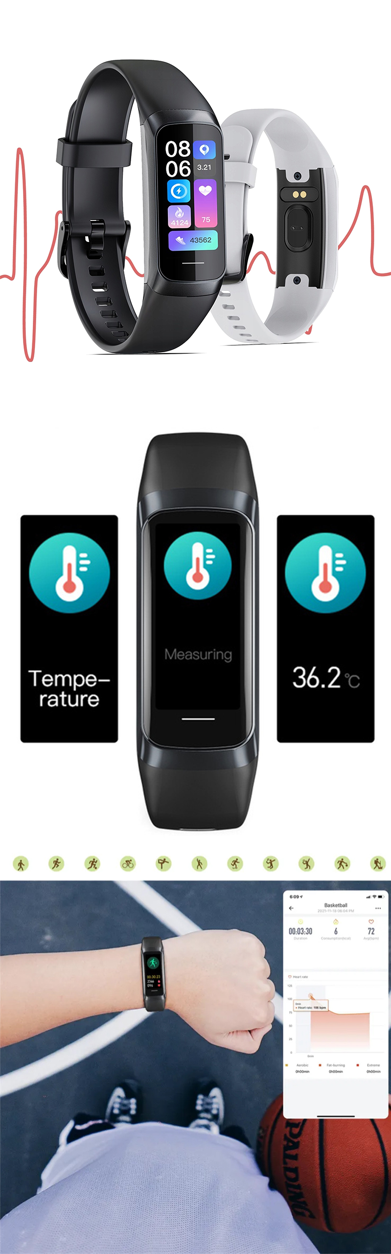 ZEGAREK SPORTOWY SMARTWATCH SMARTBAND OPASKA SPORTOWA SPORT PULS DAMSKI SMS Kolor koperty złoty