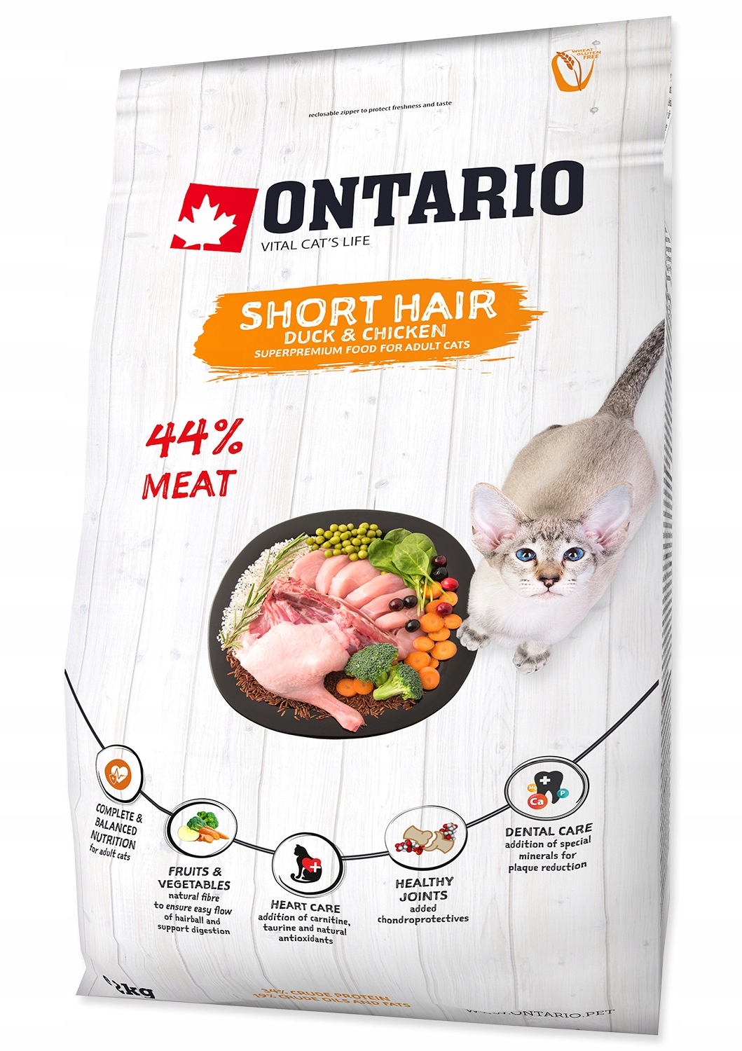 Levně Ontario Short Hair Suché Krmivo Pro Kočky S Krátkou Srstí, Kachna A Kuře