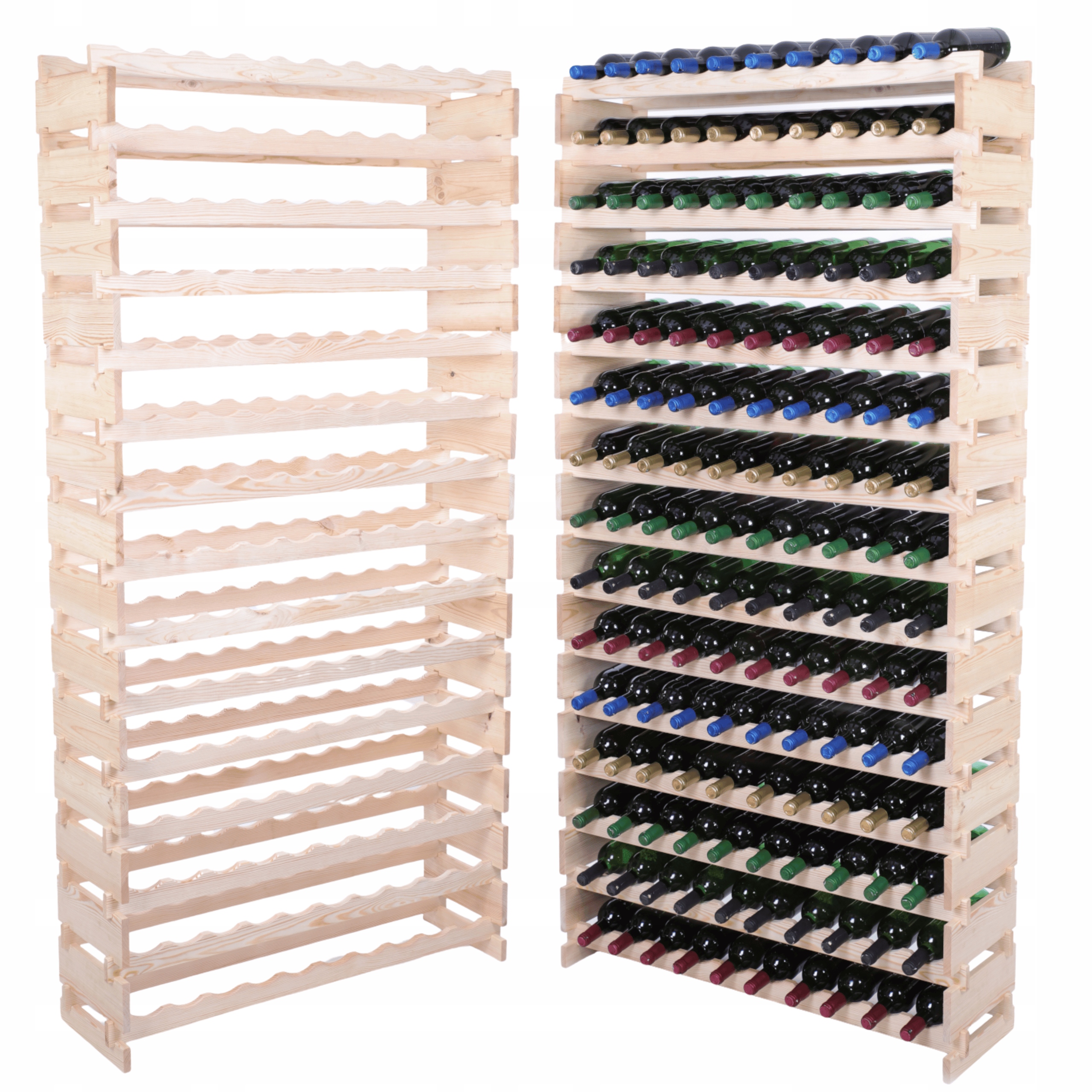 Regál 150, modulárny stojan, borovicové víno, fľaše 15x10, stavajte ako kocky