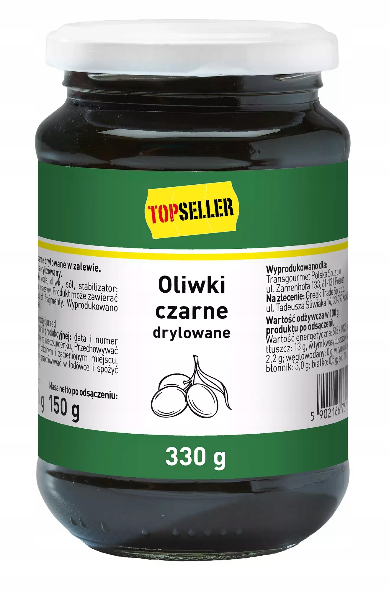 Levně Topseller Černé olivy vypeckované 330 g