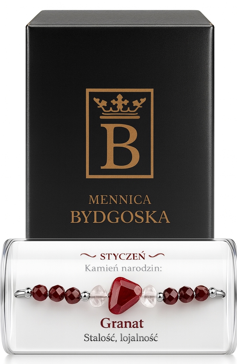 Stříbrný dámský náramek v lahvičce leden granát stříbro o ryzosti 925