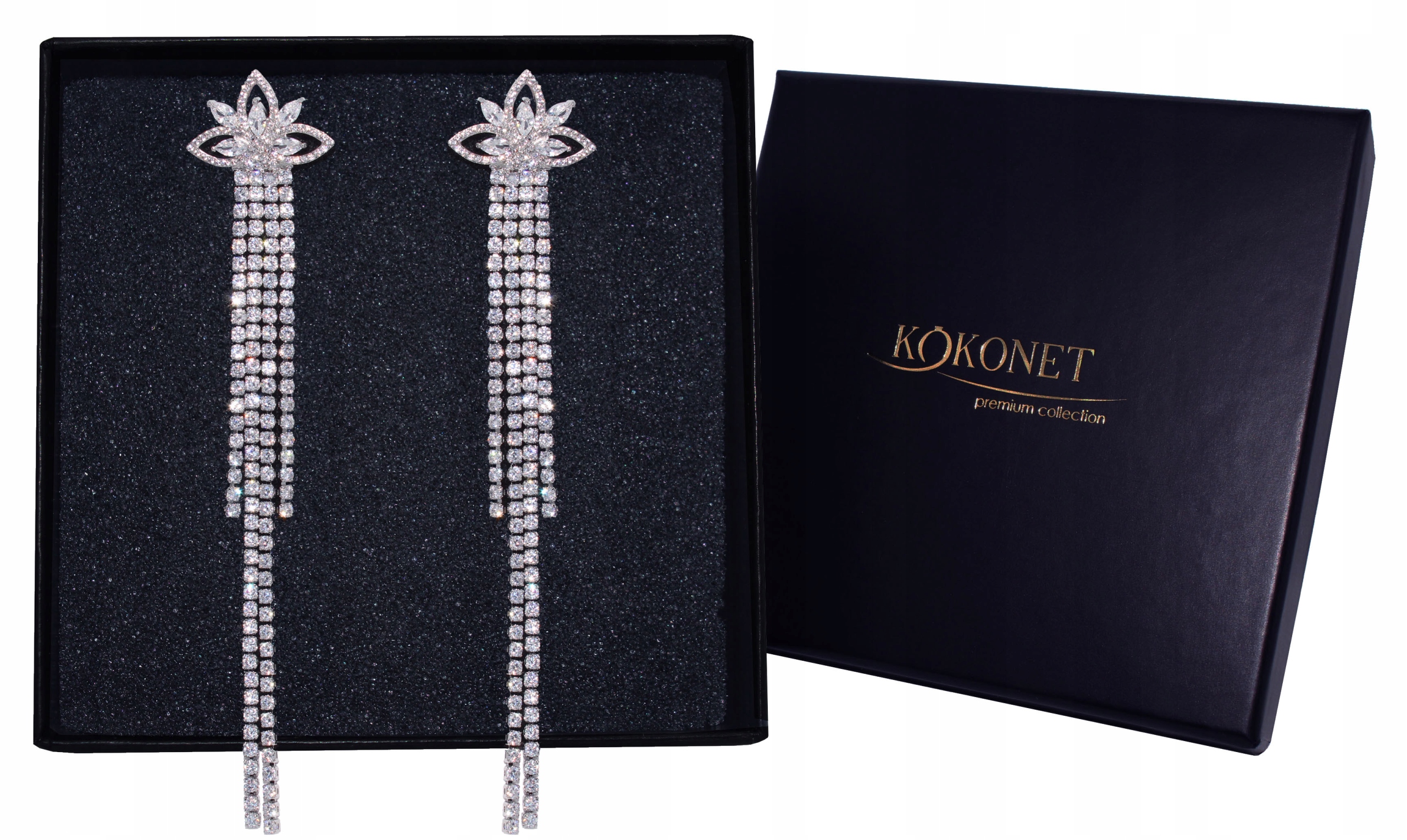 Dlouhé náušnice s lístky Zirkony svatební řetízky