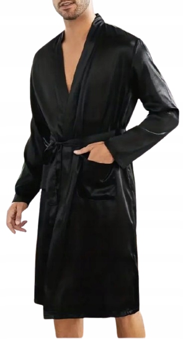 Tenký Župan Ze Saténu, Hedvábný Satén, Elegantní Černý Župan XXL