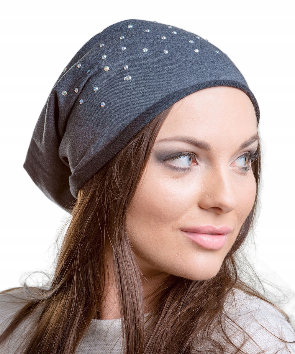 

Grafitowa Czapka Beanie Smerfetka Modna Cyrkonie