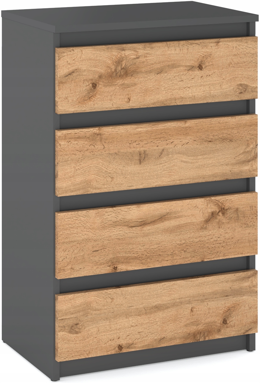 KOMODA 4 SZUFLADY SZAFKA SZARY MAT DĄB WOTAN