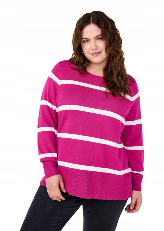 Zizzi Růžová Pletená Halenka Svetr Pruhy 099L 56