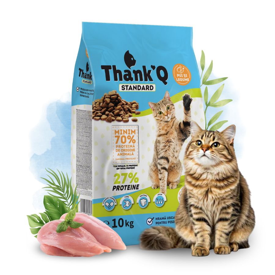 Levně Thank'q Standard krmivo pro kočky pro kočky Vitamíny Kuře se zeleninou 10 kg