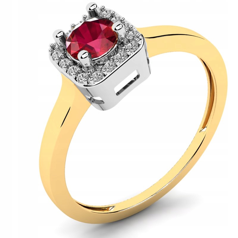 

Pierścionek Złoty Z Rubinem I Brylantami 0.45CT