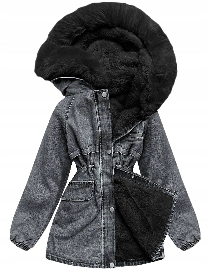 Džínová Bunda S Kožešinou BR8048 Černá XXL (44)