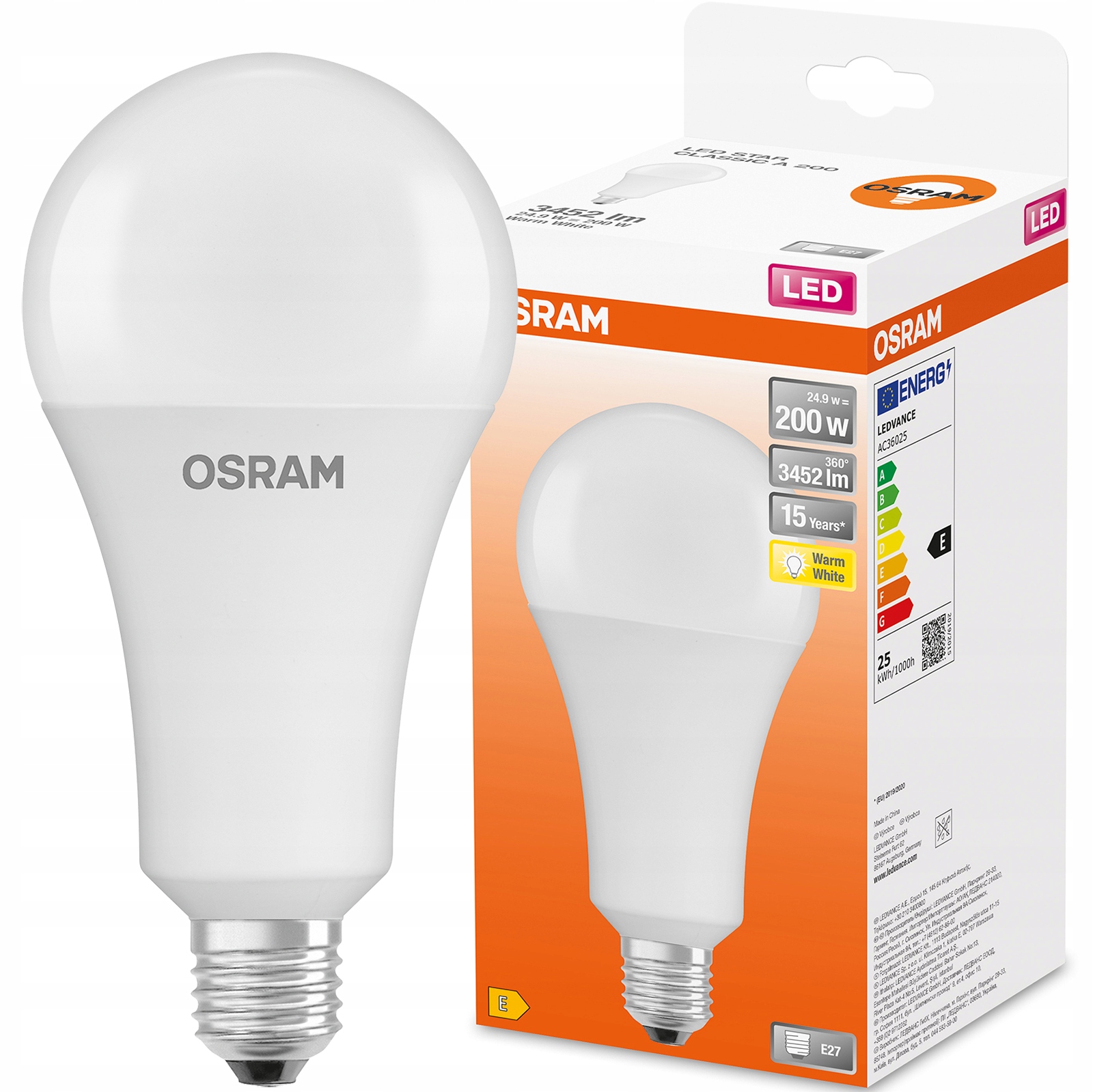 

Żarówka Led E27 A60 24,9W 200W 3452lm 2700K Osram