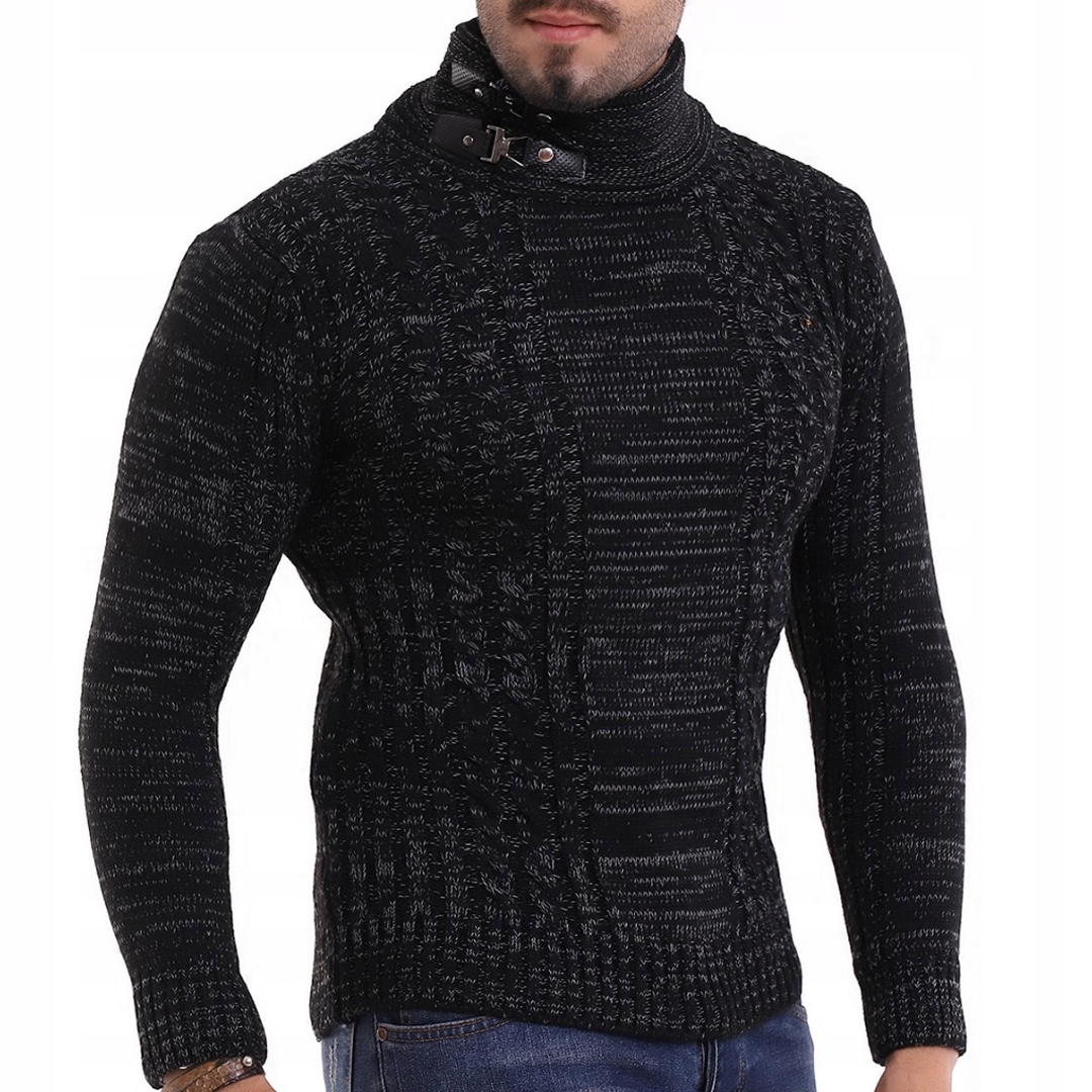 Sweter Męski Gruby Ciepły Wełna Golf Stójka