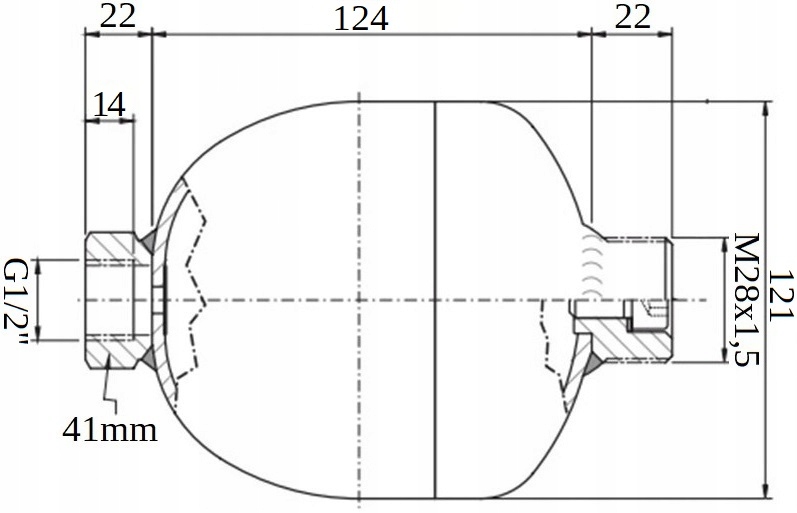 AMORTYZATOR HYDRAULICZNY 0,75L 1/2'' DO 210 BAR Numer katalogowy części HDA-210-075-GO8-M28TT