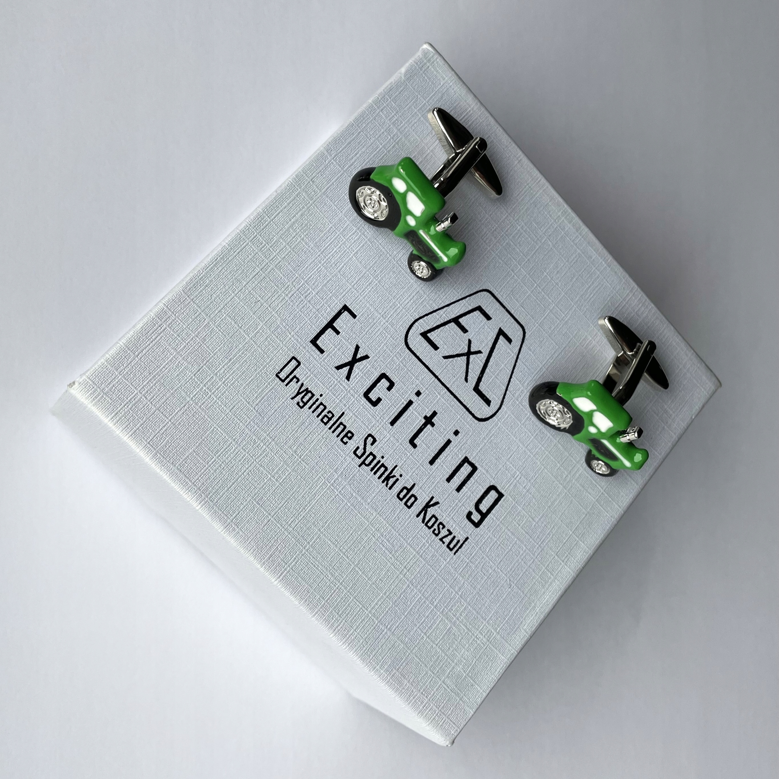 Manžetové knoflíčky Exc Zelený Traktor John Deere pro farmáře, zemědělce, stříbro 925