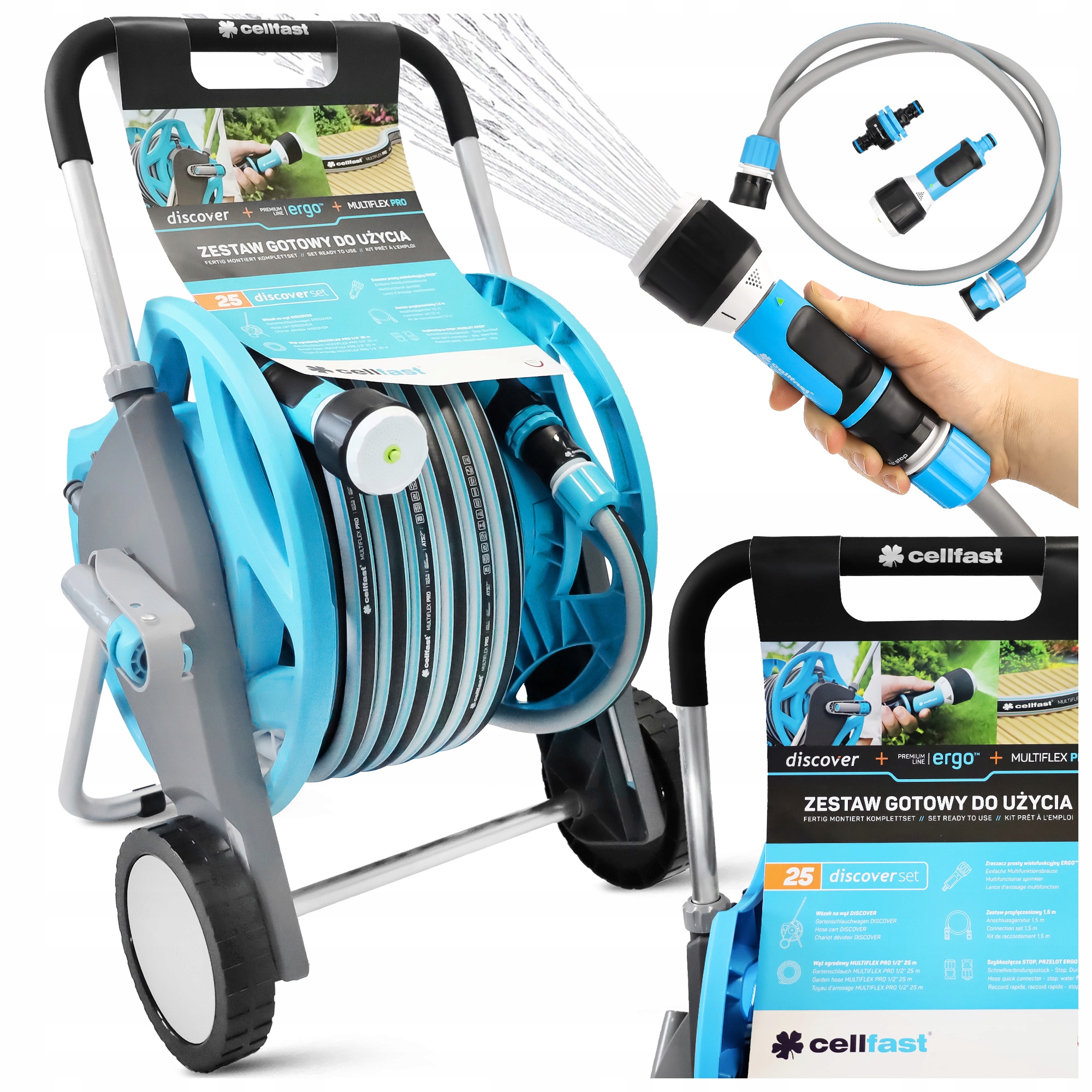 Záhradná hadica na vozíku s bubnom Discover Ergo 1/2" 25 m odolná