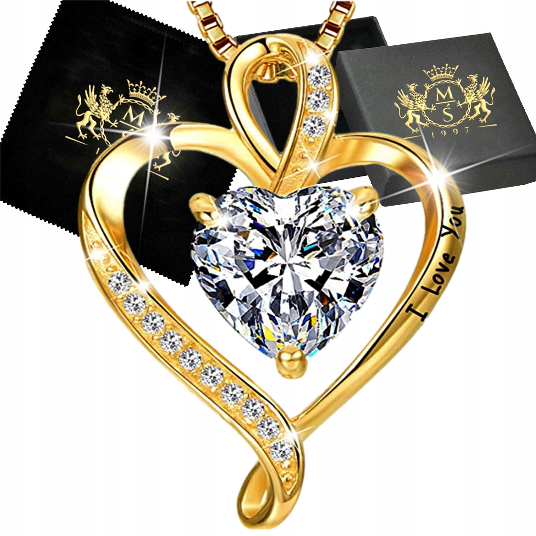 Naszyjnik Złoty Srebro 925 Serce Łańcuszek z Zawieszką Grawer