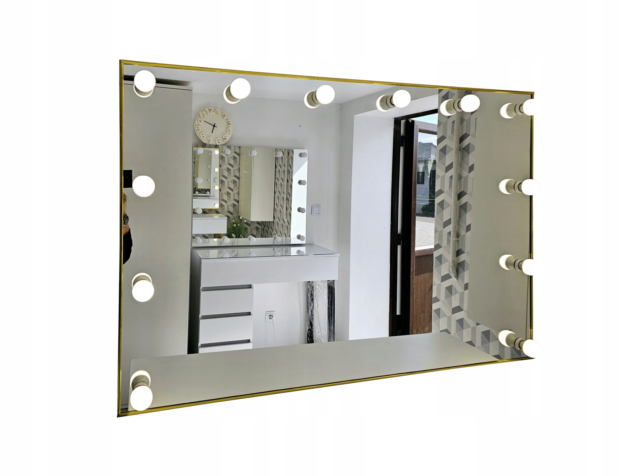 Zrcadlo na líčení 100x80 Hollywood pro vizáž make-upu Zlatý Rámeček