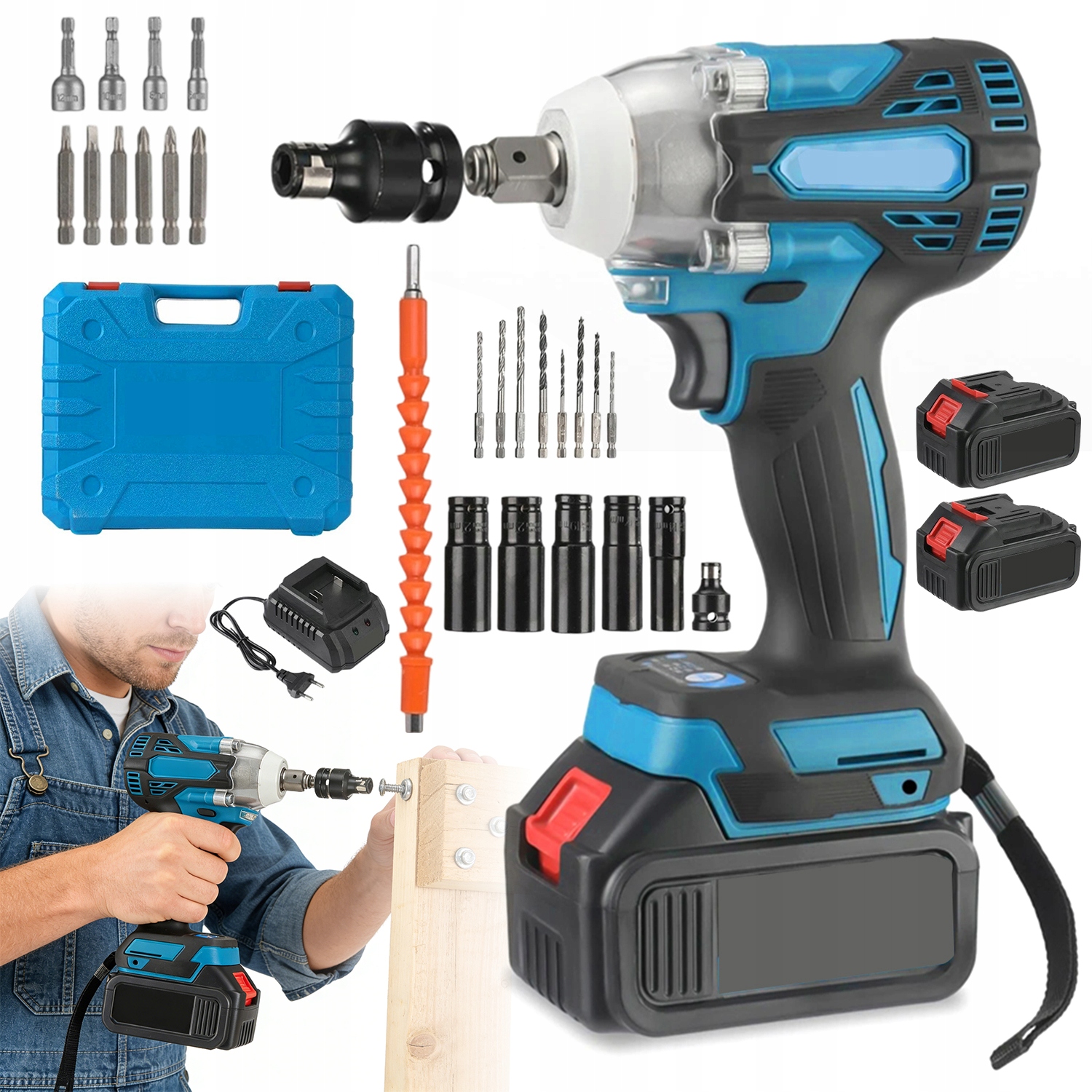 Elektrický Rázový Utahovák 300 Nm Pro Opravy Automobilů 21V 3000 Mah