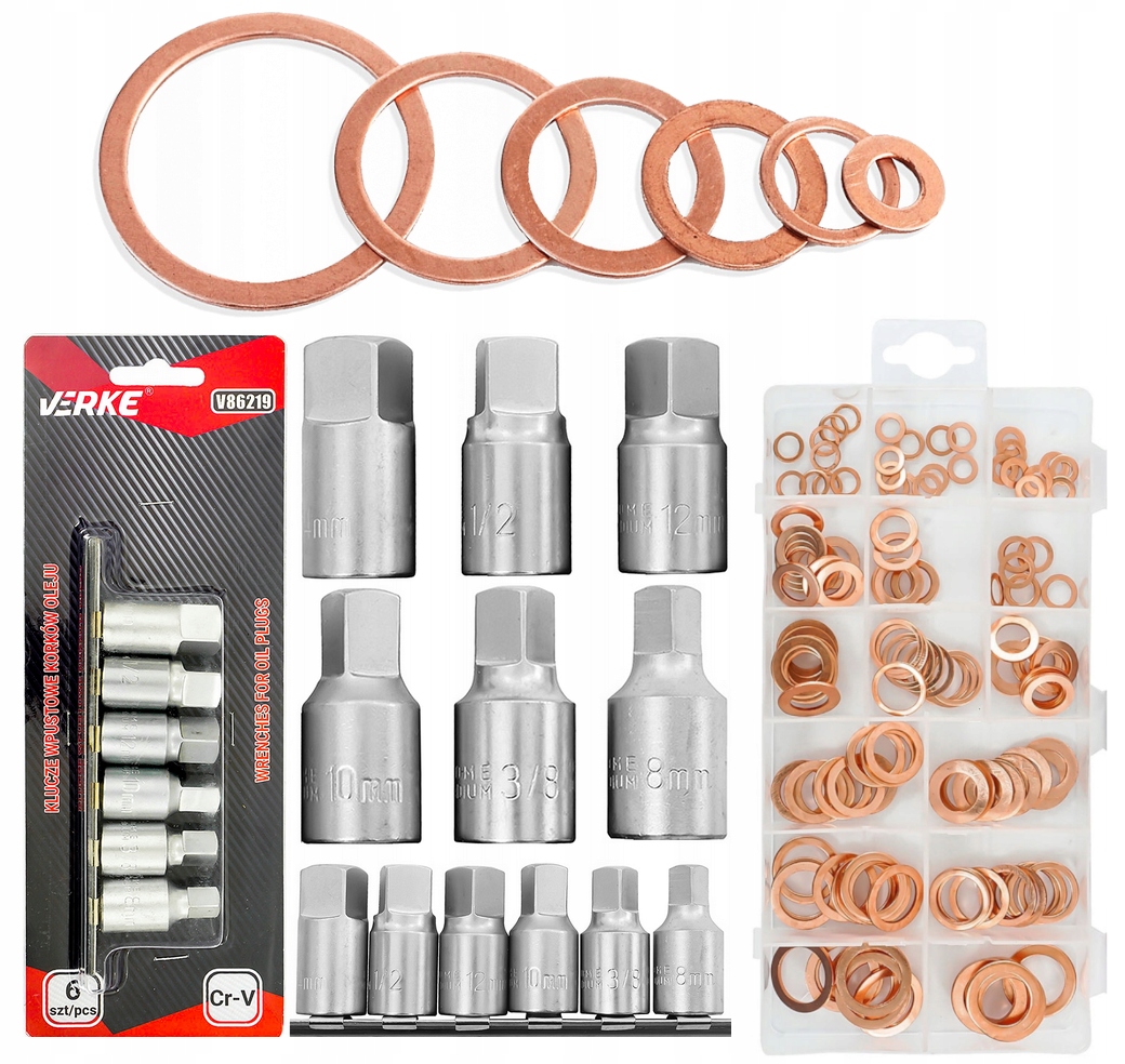 ZESTAW NASADKI DO KORKÓW OLEJU PODKŁADKI MIEDZIANE