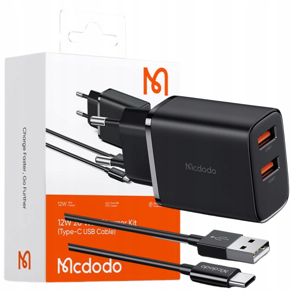 Ładowarka McDodo 12W 2xUSB z kablem Usb-c 1m Szybkie ładowanie