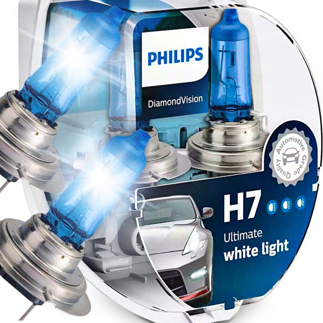 ŻARÓWKI PHILIPS H7 DIAMOND VISION BIAŁE 5000K 12V 55W XENON EFFECT KOMPLET Podstawa PX26d