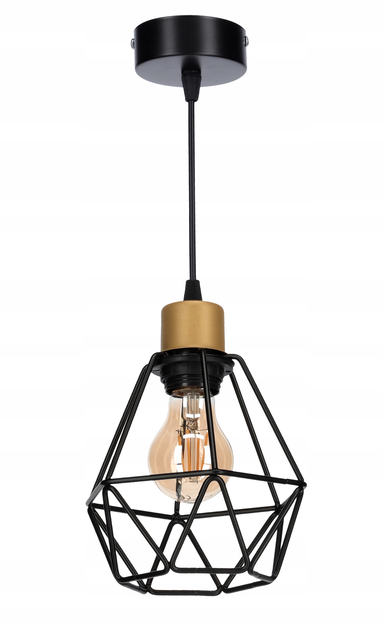 Lampa wisząca sufitowa Diamond 1 druciak żyrandol led czarna złota lampy