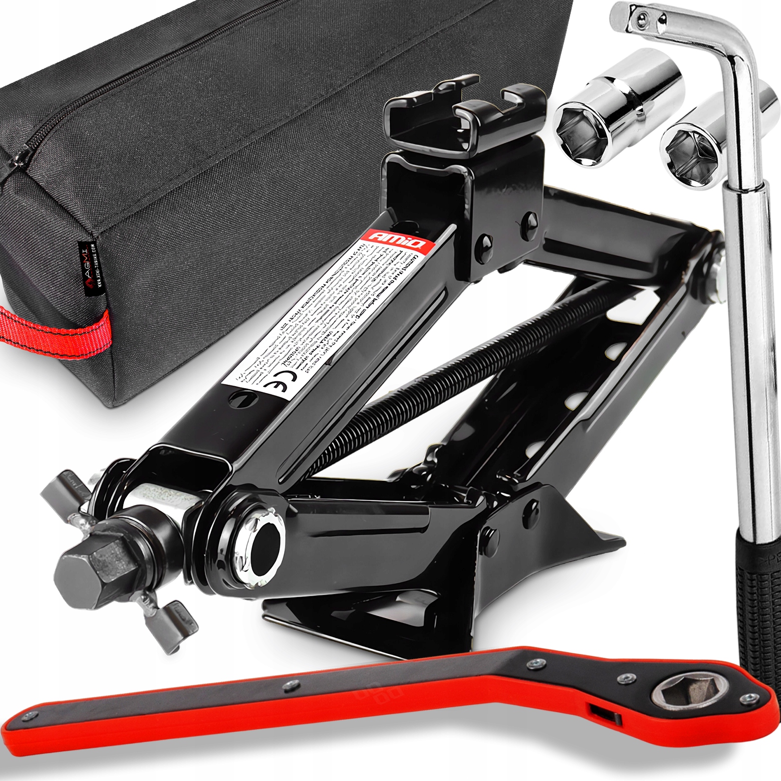 Zestaw Torba Lewarek Podnośnik Trapezowy 1,5T Klucz Do Kół 17/19/21 Rękawic