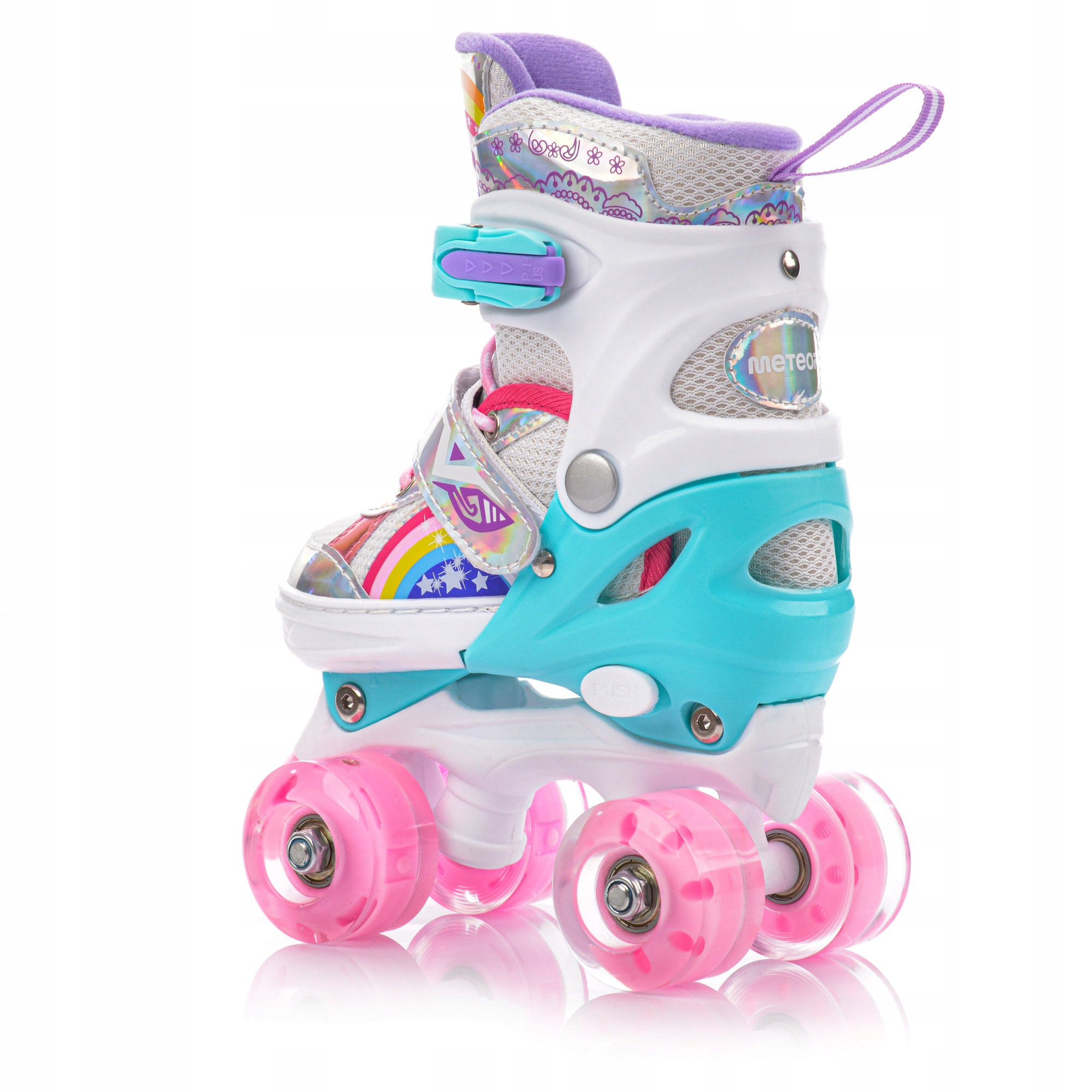 WROTKI REGULOWANE METEOR RAINBOW M 34-37 kółka LED ABEC-7 do 100kg stabilne Model Rainbow