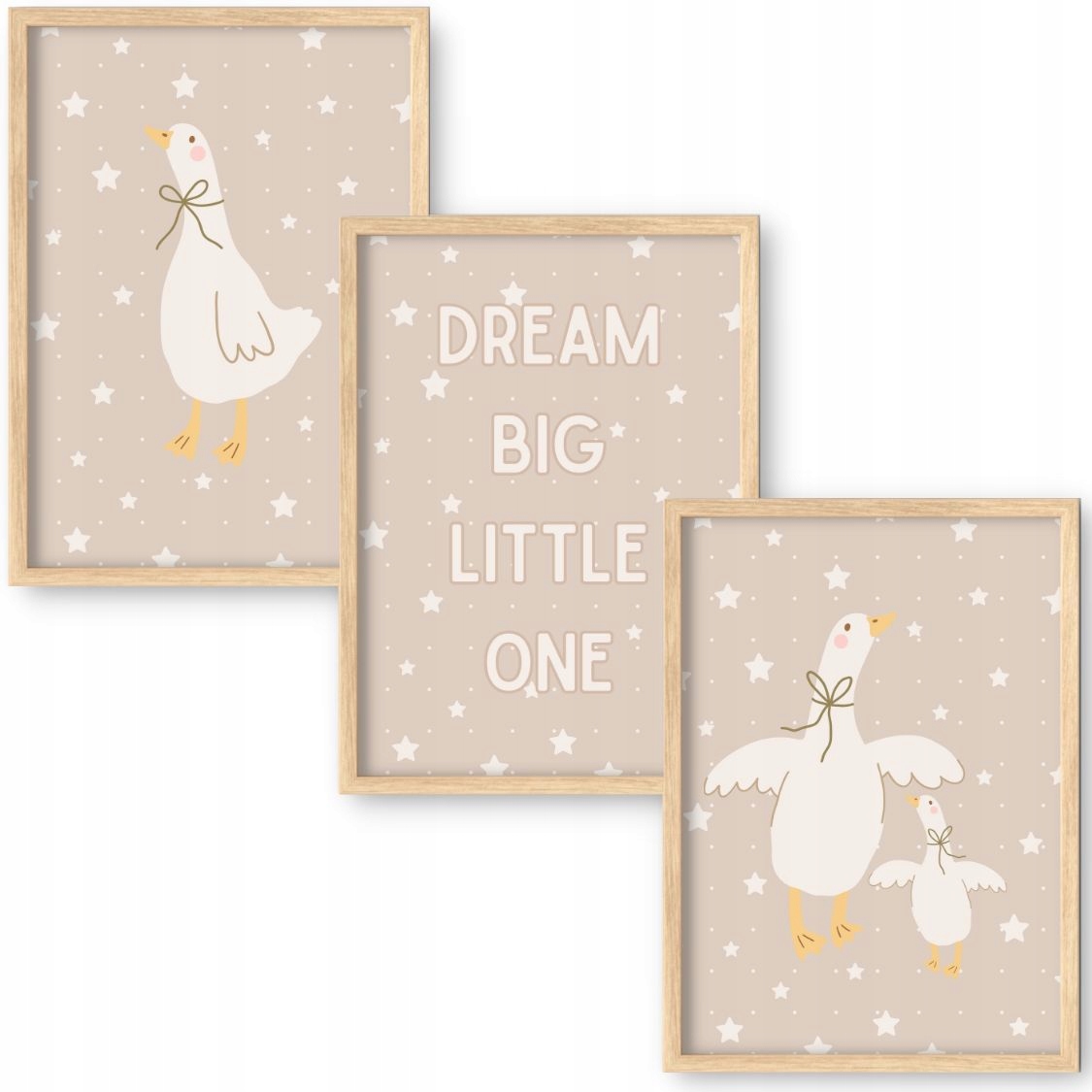 ZESTAW 3 PLAKATÓW 30x40 GĘŚ GĄSKA GĄSKI BEŻ BRĄZ DREAM BIG LITTLE ONE BOHO