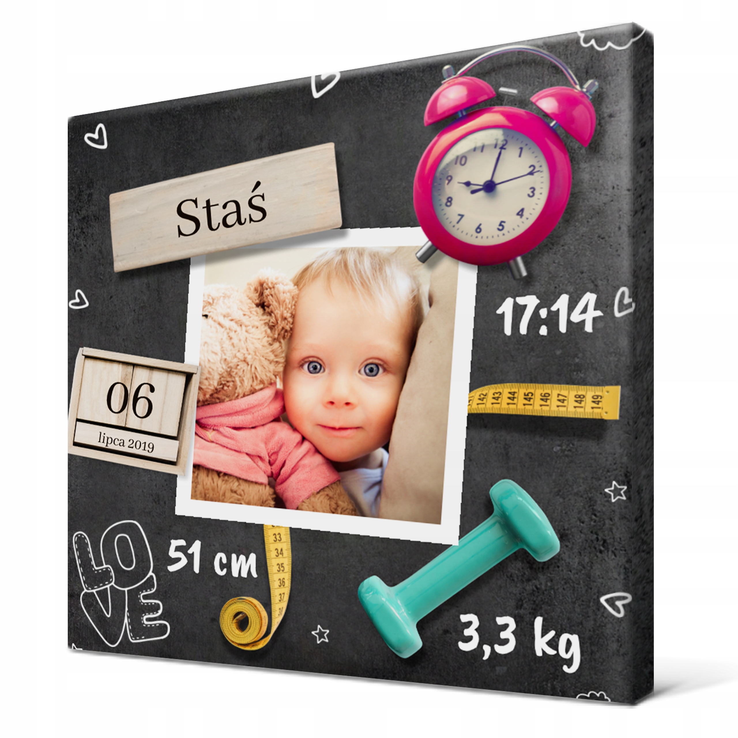 

metryczka dla dziecka ze zdjęciem 30x30 cm metryka