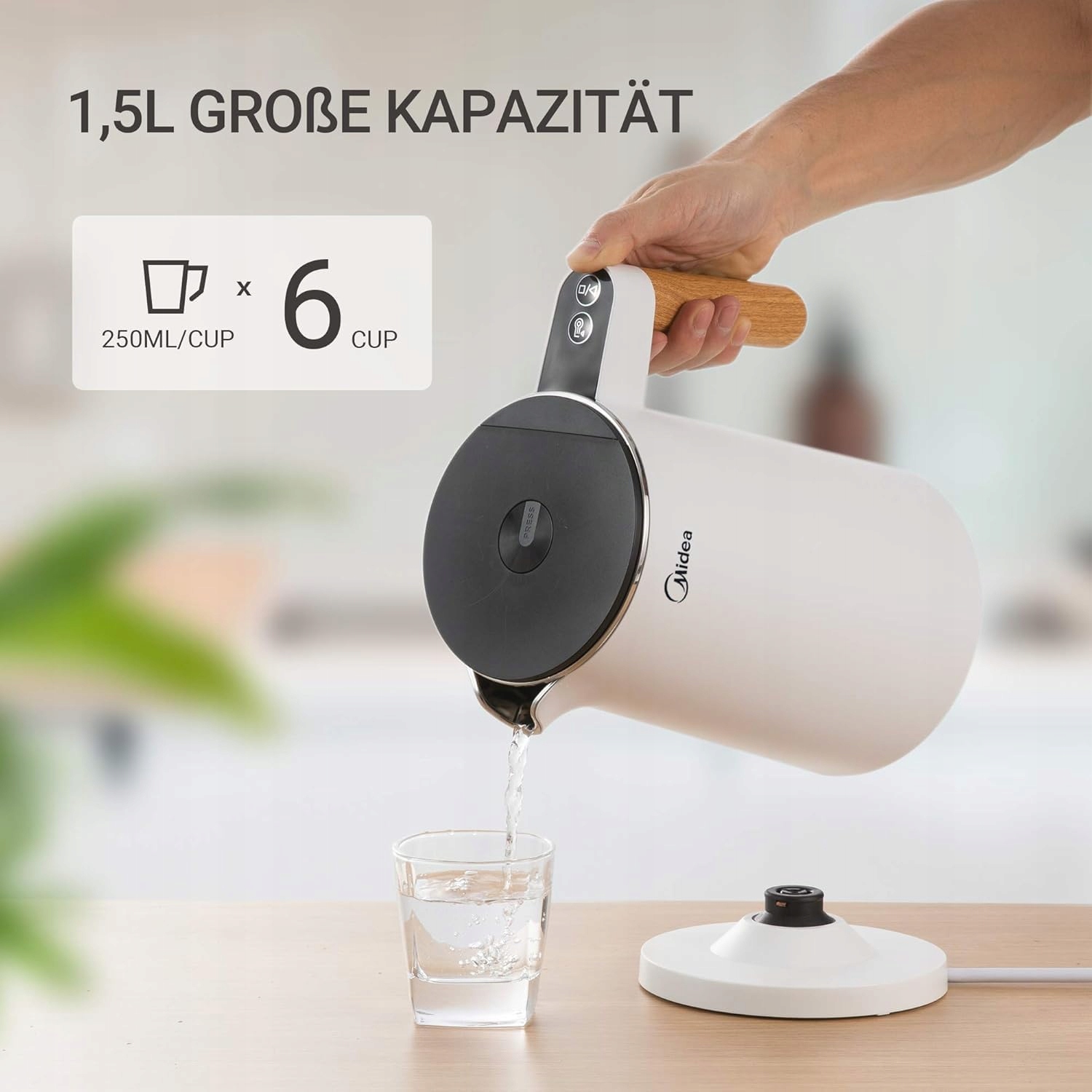 MIDEA Czajnik Elektryczny Stalowy 1.5L 2200W Regulacja Temperatury BPA Free — miniatura 7