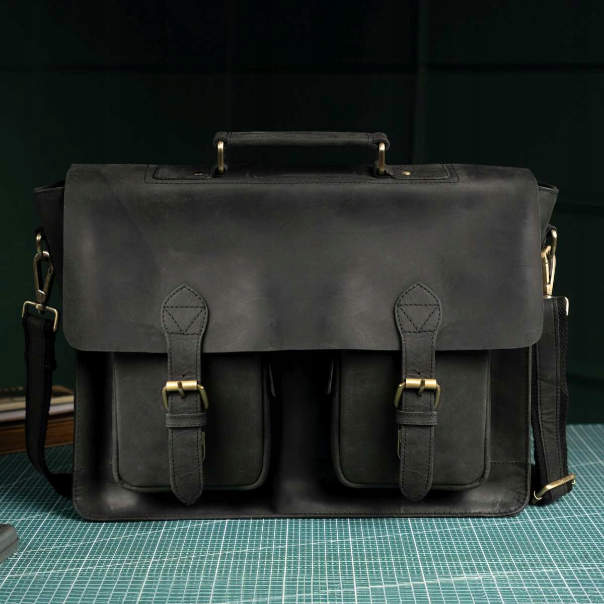 Kožená taška na rameno Vintage s kapsami, černá Belveder BL114