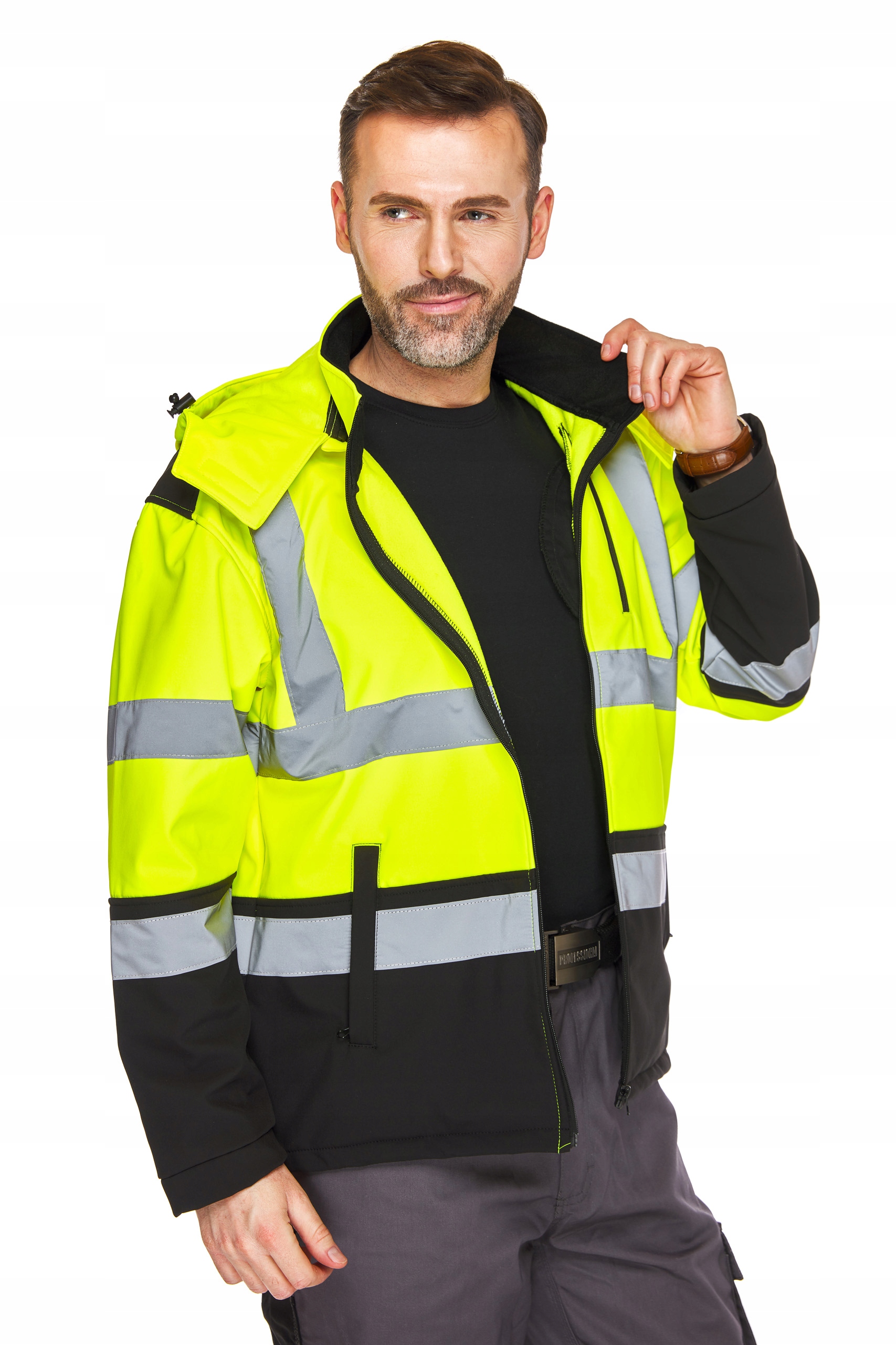 Robocza kurtka bluza Softshell żółto czarna z Odblaskami 5XL