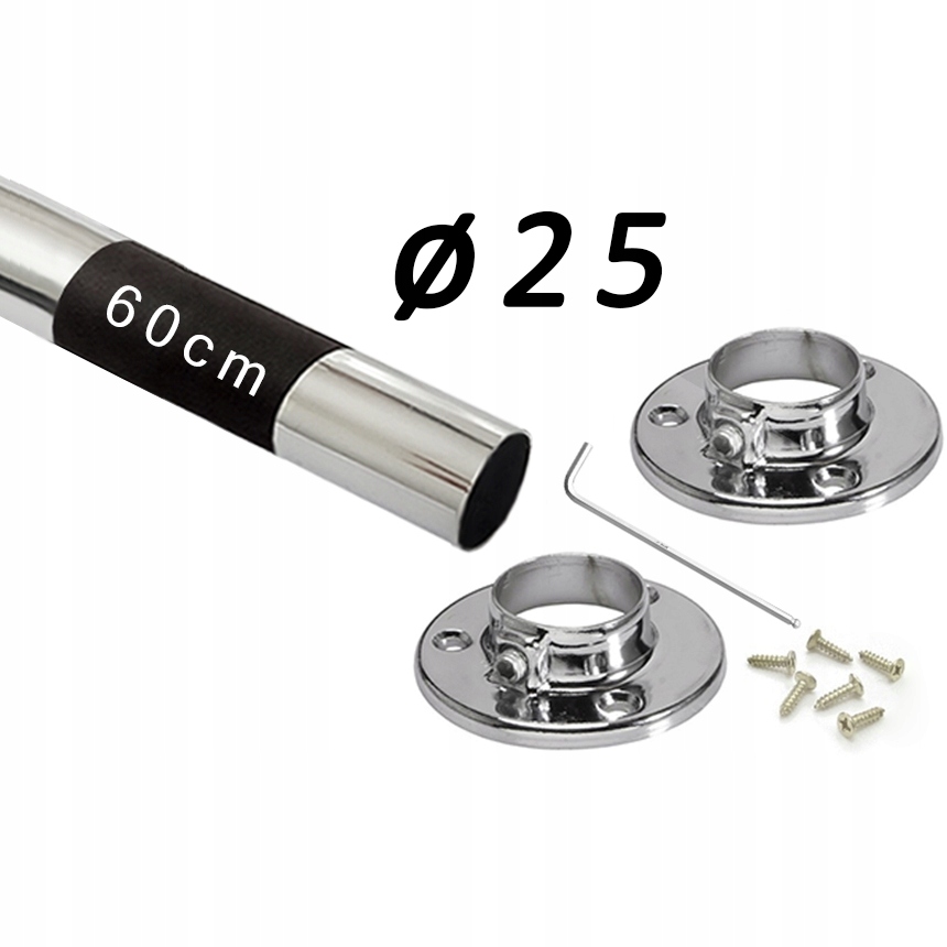 

Drążek ubraniowy z rozetami Fi 25mm 60cm