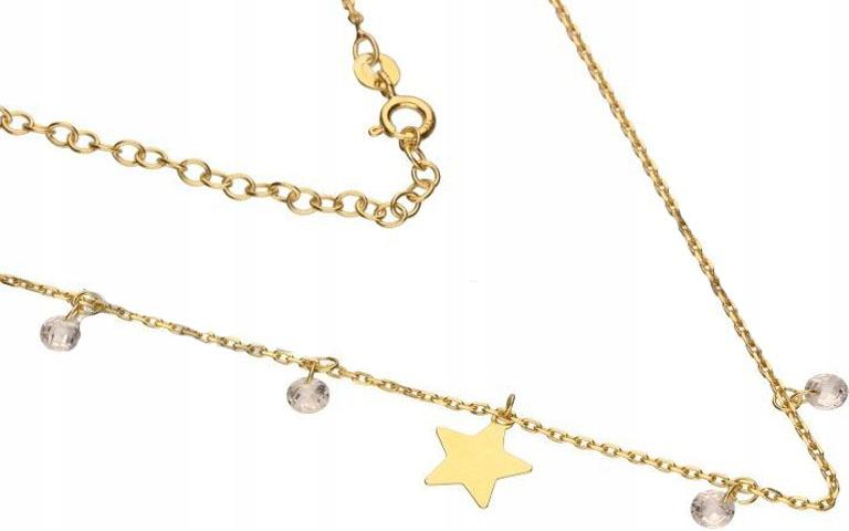 Stříbrný pozlacený náhrdelník 925 hvězdička křišťály s přívěskem, módní vzor