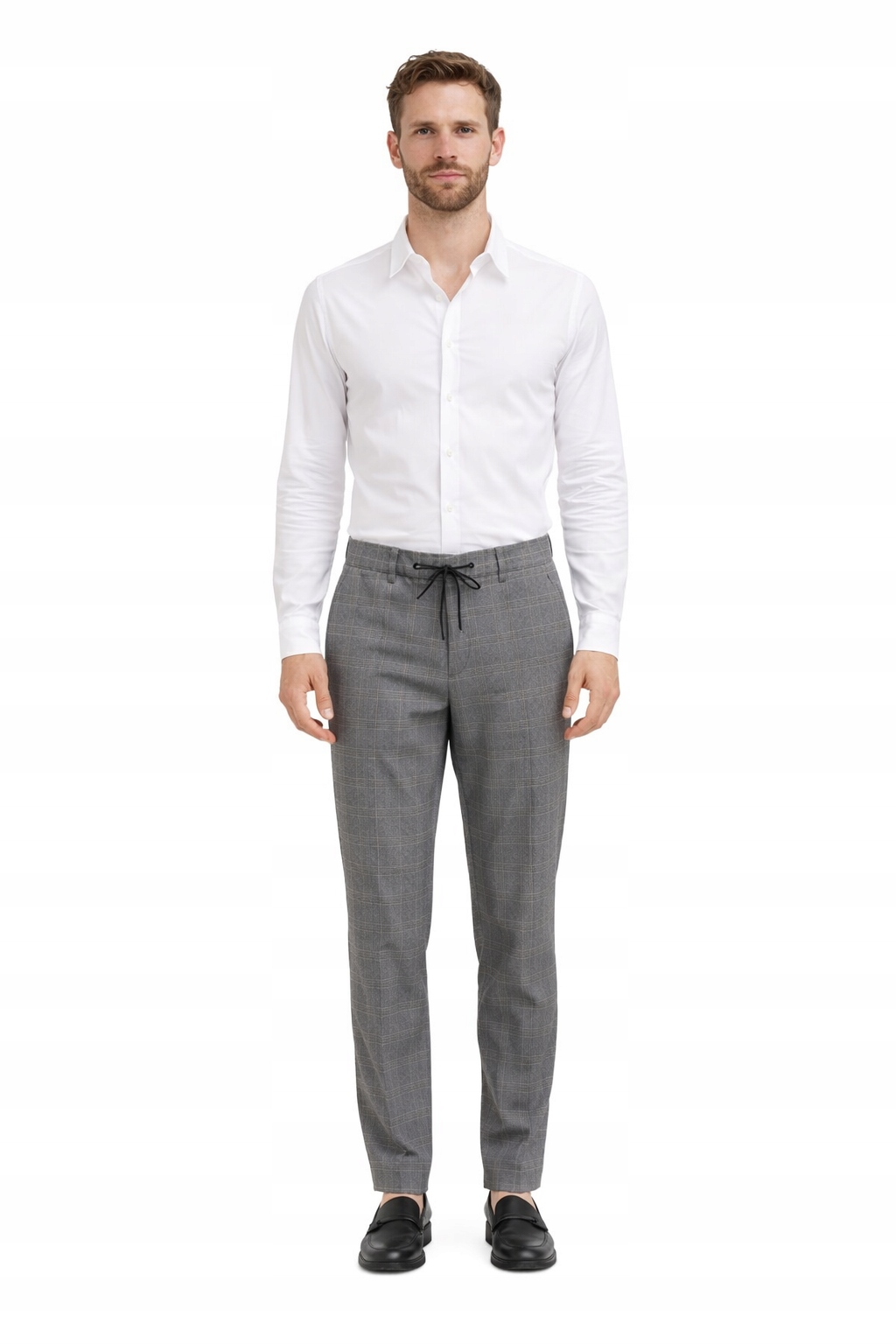 Boss Elegantní Kostkované Kalhoty S Páskem Šedé Barvy 50 I3B