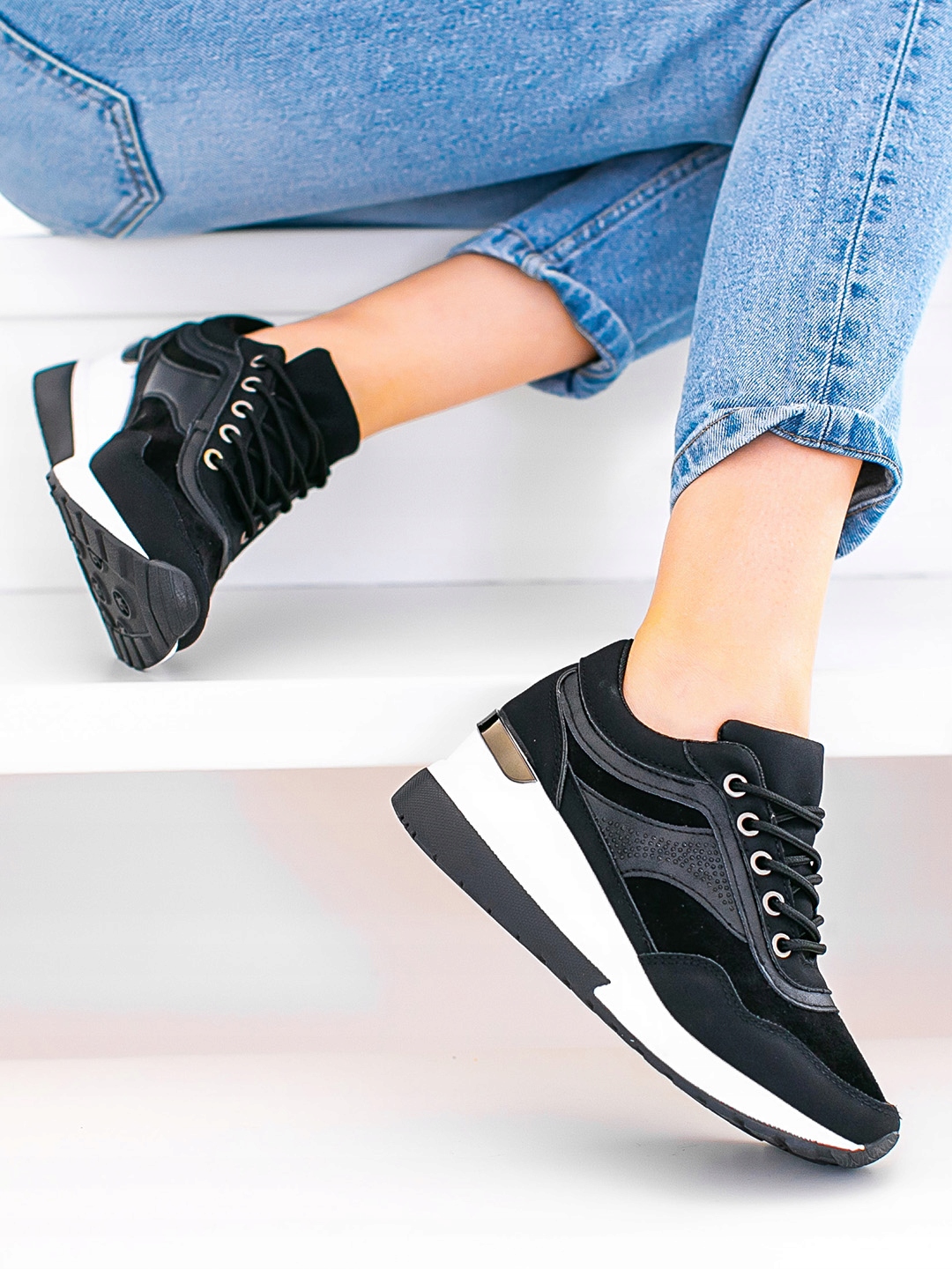 Czarne adidasy sneakersy damskie ukryty koturn 39 Rozmiar 39