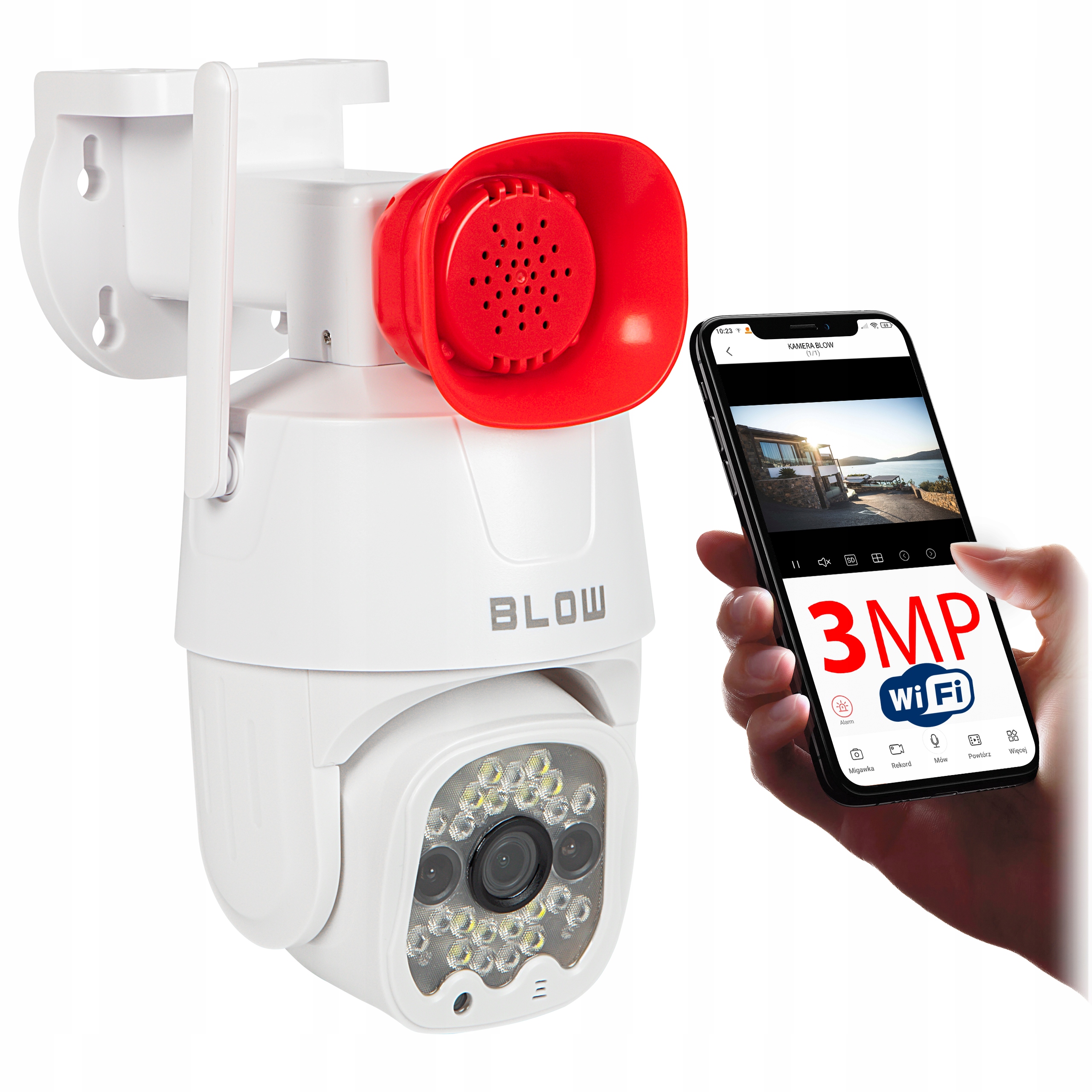 Venkovní Otočná Kamera Wifi 3Mpx 2K Zoom Detekce Megafonu