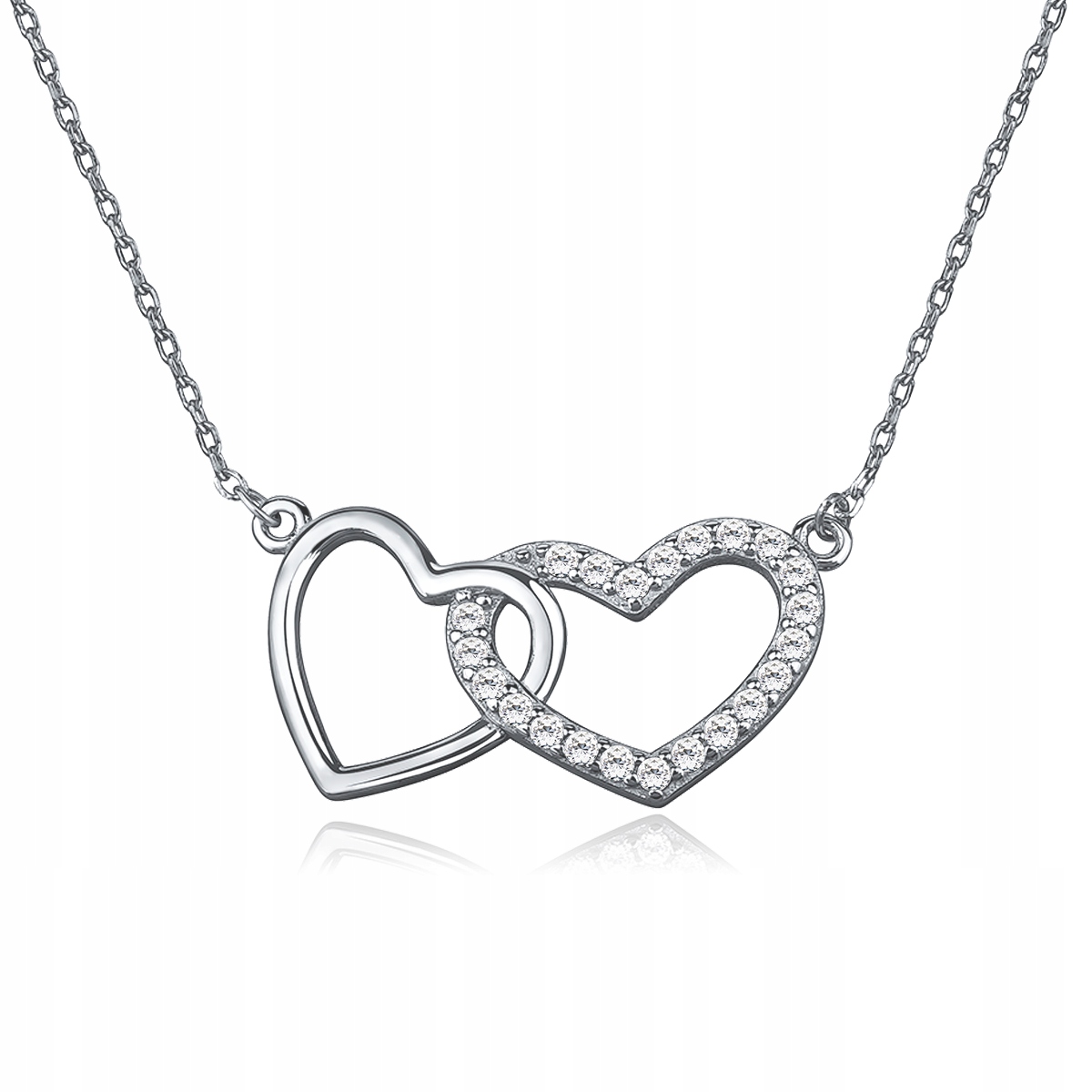 Stříbrný Náhrdelník pr 925 Rhodiovaný s zirkony Dvě Srdce Srdíčka Dárek