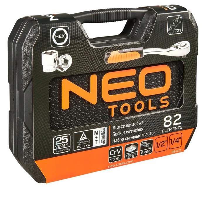 NEO ZESTAW KLUCZY NASADOWYCH 82 ELEMENTY 08-672 Liczba elementów w zestawie 82